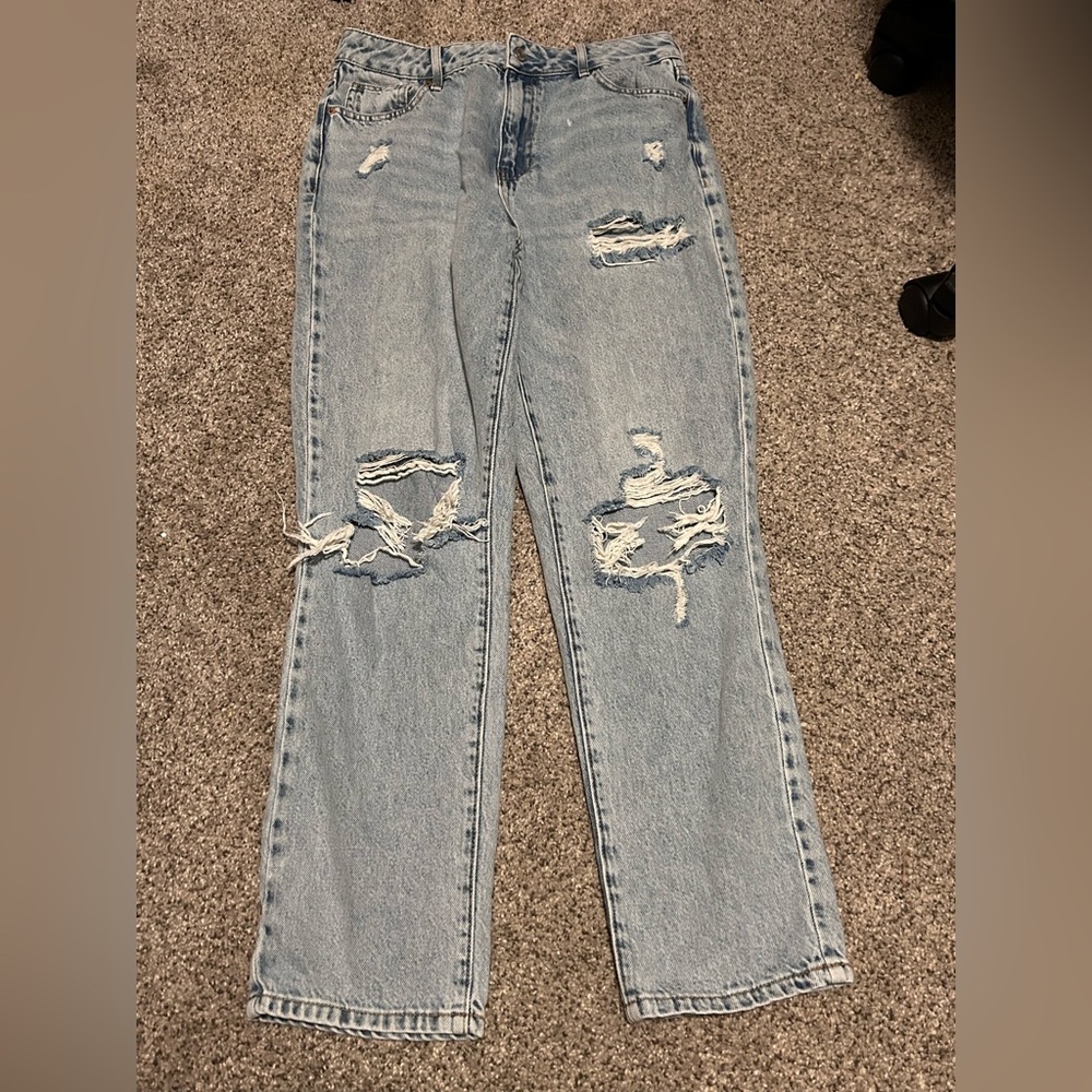 PacSun Mom Jeans Size 28 High Rise Distressed Light Wash Straight Leg - Picture 2 of 11